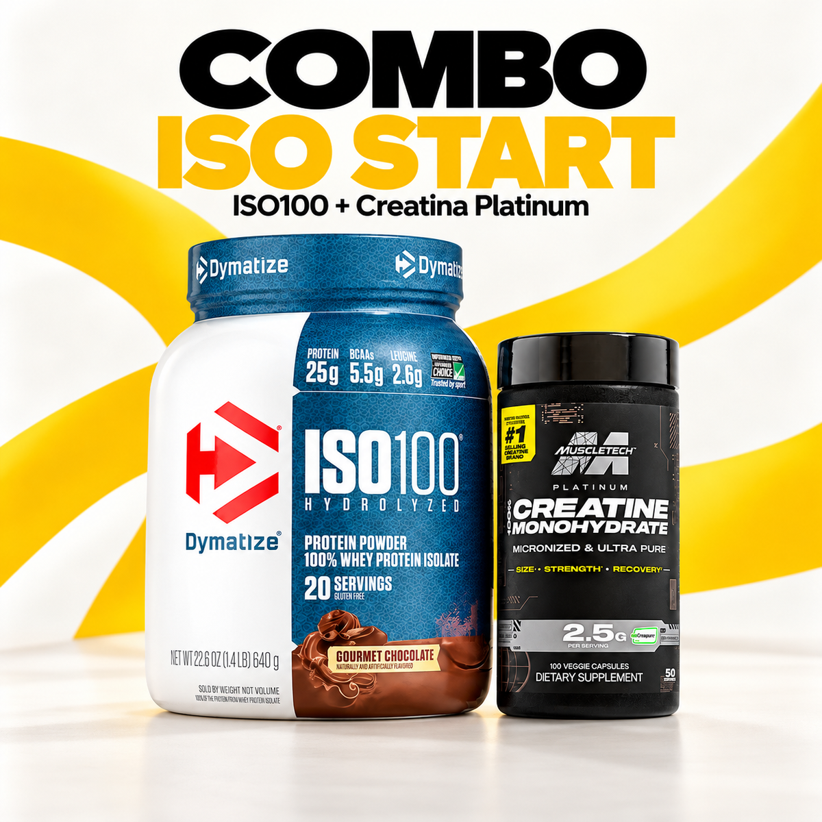 Combo Iso Start - Iso 100 1,4LB Dymatize + Creatina Platinum 100 Caps Muscletech - Merkefit Colombia