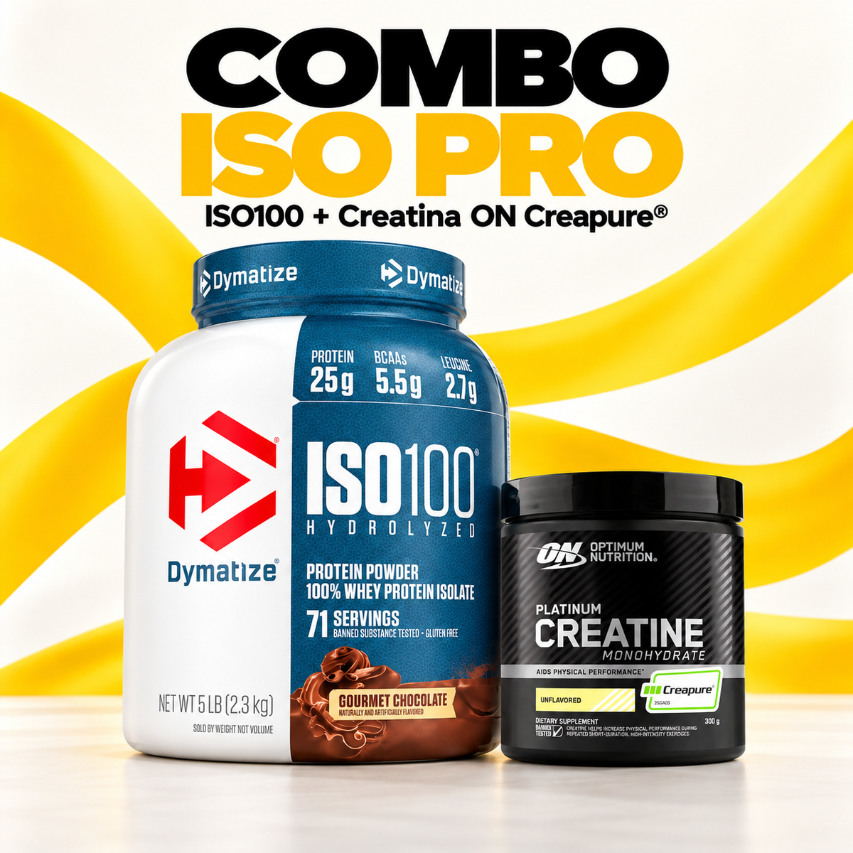 Combo Iso Pro - Iso 100 5LB Dymatize + Platinum Creatina Optimum Nutrition - Merkefit Colombia
