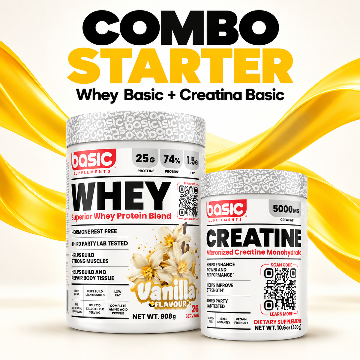 Combo Starter - Whey Basic 2LB + Creatina 60 Serv Basic Supplements - Merkefit Colombia